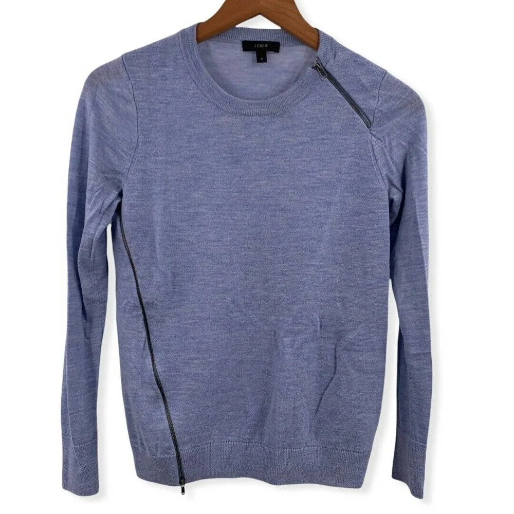 J‎ Crew Blue Zipper Detail Merino Wool Sweater Size Small